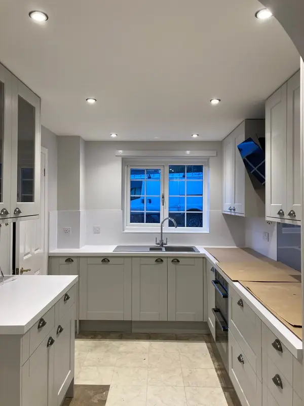 Fitted kitchen finished after decorating by SkimDecor in Worcester